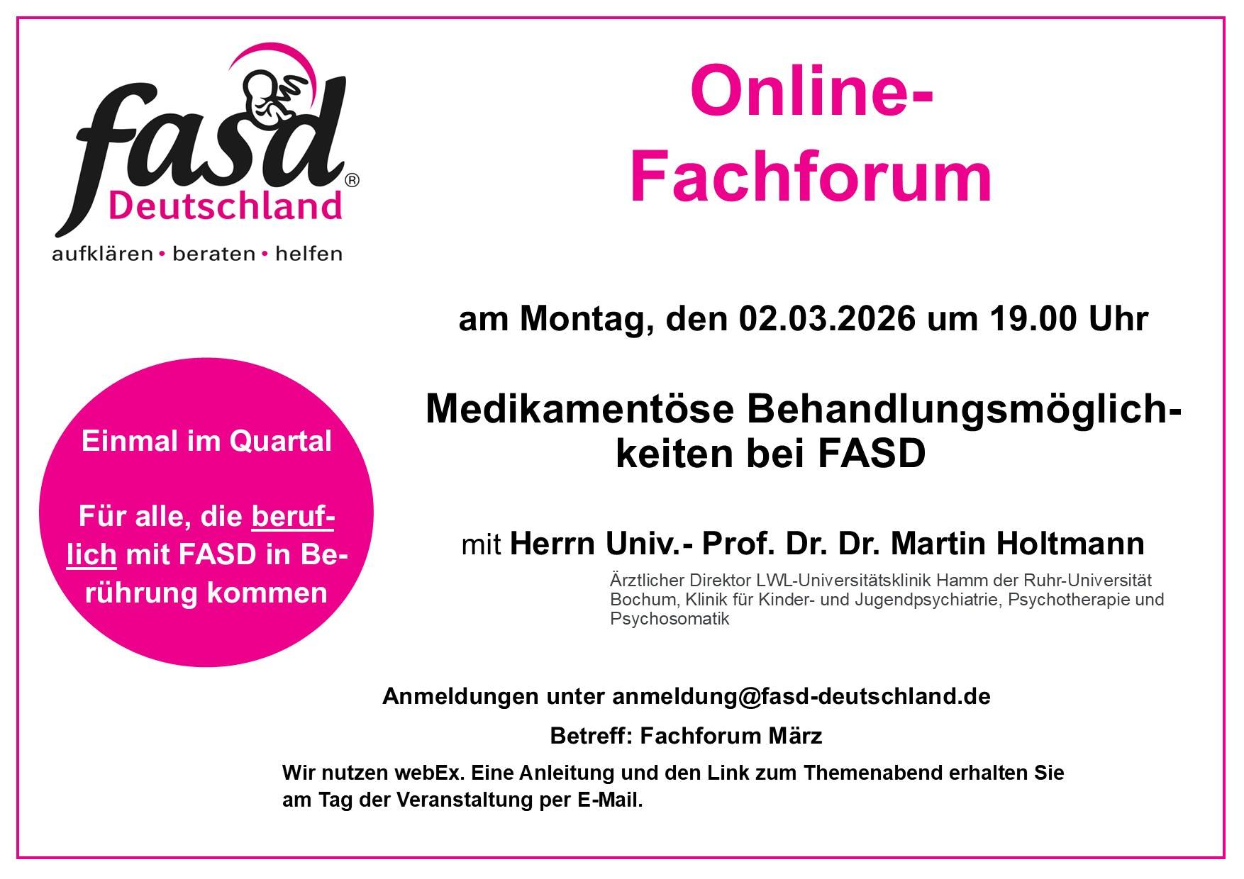 online-Fachforum "Medikamentöse Behandlungsmöglichkeiten bei FASD"